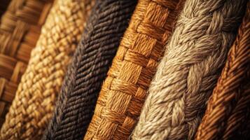 Close up of various woven textures showcasing natural fibers. photo