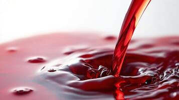 A vivid red liquid being poured, creating ripples in the smooth surface. photo