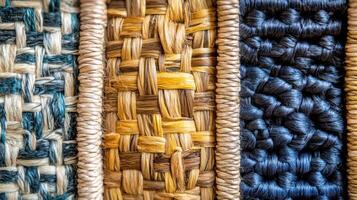 Close up of beautifully woven textures in natural colors and patterns. photo