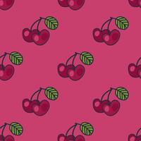 Seamless pattern with doodle cherries and leaves. Perfect print for card, label, textile, fabric, paper. Hand drawn illustration. vector