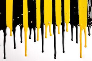 A black and yellow paint drip on a white surface photo