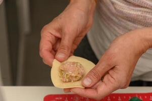 Mastering the art of making traditional dumplings in a cozy kitchen photo