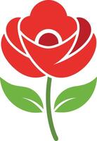 Red rose in full bloom, rendered with bold lines and a striking color palette, symbolizing love and beauty. vector
