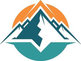 Mountain range silhouetted against a setting sun, blending natural elements into a bold graphic. vector