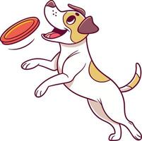 dog mid air, leaping enthusiastically to catch a vibrant frisbee vector