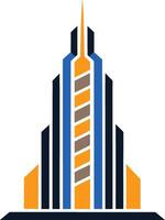 Towering building showcases modern design with sleek lines, sharp angles Skyscraper logo mascot real estate vector