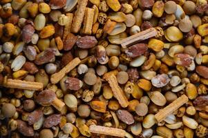 Nature's bounty in a colorful assortment of seeds and nuts, perfect for a bird feeder or wildlife garden photo