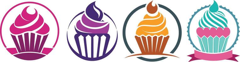 Cupcake logo design collection set vector