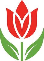 Tulip in full bloom, with petals of vibrant red and contrasting green foliage logo vector