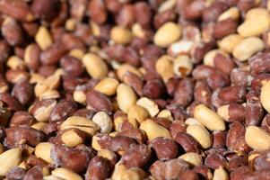 Vibrant assortment of nuts basking in warm sunlight during a bustling market afternoon photo