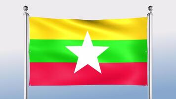 Myanmar Flag Hangs On The Pole On Both Sides video