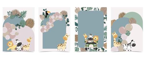 Boho arch template background with paper palm leaves and balloons vector