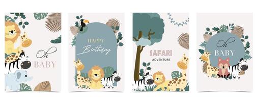 cute boho safari template banner for a4 vertical design with paper palm leaves vector