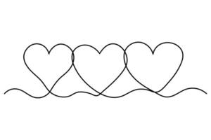 Three hearts in continuous one-line style vector