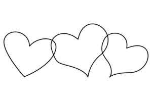Modern minimalist three hearts line drawing vector