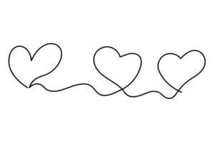Minimalist one-line three hearts outline illustration vector
