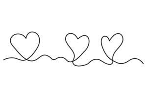 Artistic three hearts one-line hand sketch vector