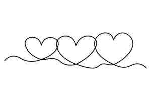 Continuous line art three hearts sketch vector
