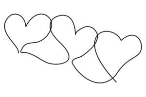 Abstract three hearts one-line art sketch vector