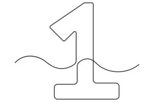 Minimal one-line number 1 drawing continuous hand drawn outline illustration vector