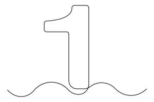Minimal one-line hand drawing of the number 1 elegant outline design illustration vector