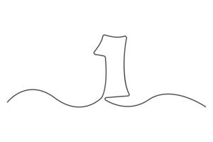 Continuous one-line drawing of the number 1 artistic outline illustration for creative projects vector