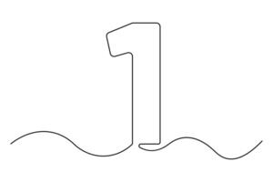 One-line hand drawing of the number 1 simple outline art for modern projects vector