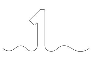 Stylized hand drawn one-line number 1 continuous outline art for graphic design vector