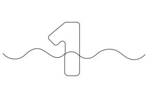Continuous one-line drawing of number 1 abstract and minimalist outline art vector