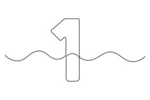 Handcrafted continuous one-line drawing of the number 1 outline art illustration vector