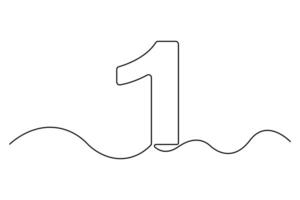 Abstract and elegant continuous one-line drawing of number 1 outline design vector