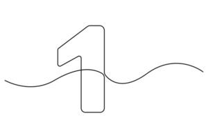 Hand drawn continuous one-line illustration of the number 1 simple outline design vector