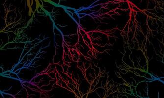 Abstract colorful roots pattern decorative black background. Futuristic nature background. vector