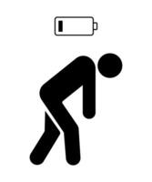 Stickman with low battery, Charging indicator pictogram. vector
