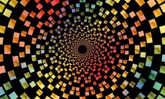 Abstract spiral Shape spinning vortex style flower background. Colorful square pattern on black background. vector