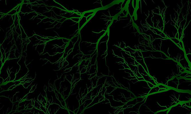 Abstract green roots pattern decorative black background. floral nature background.