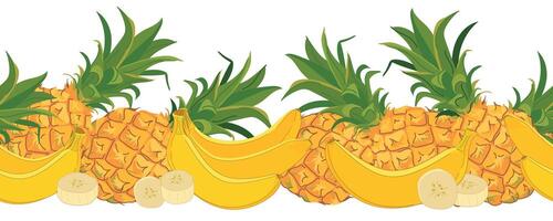 Seamless border with bananas and pineapples. pattern with tropical fruits. vector