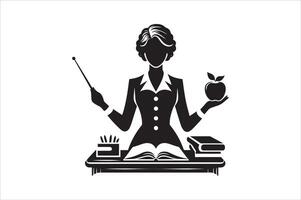 Classroom Teacher Silhouette with Teaching Stick vector