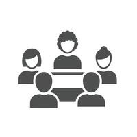 A group of people sitting around a table with a man in the middle vector
