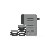 A stack of coins and a checkbook icon vector