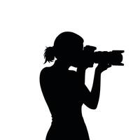 A silhouette icon of a woman holding a camera vector