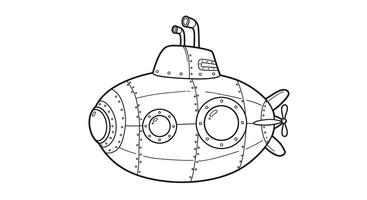 A coloring page of a cartoon submarine vector