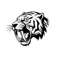 A black logo featuring an abstract representation of a saber toothed tiger head snarling vector