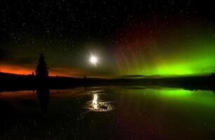 The aurora borealis is reflected in the water photo