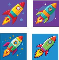 Set of rocket launch,colourful cartoon rocket. vector