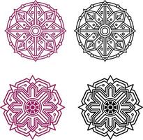set of round ornamental elements Cyberpunk Mandala with neon circuits and glowing patterns. vector