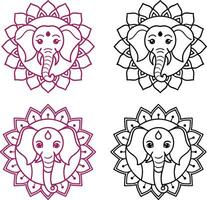 set of elephant animals mandala lineart and colouring page new 2025 vector