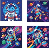 Set of floating astronaut with galaxy in space. vector