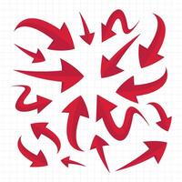 Collection of hand-drawn arrows. Set simple red arrows isolated on a white background. vector