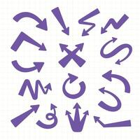 Collection of hand-drawn arrows. Set simple purple arrows isolated on a white background. vector